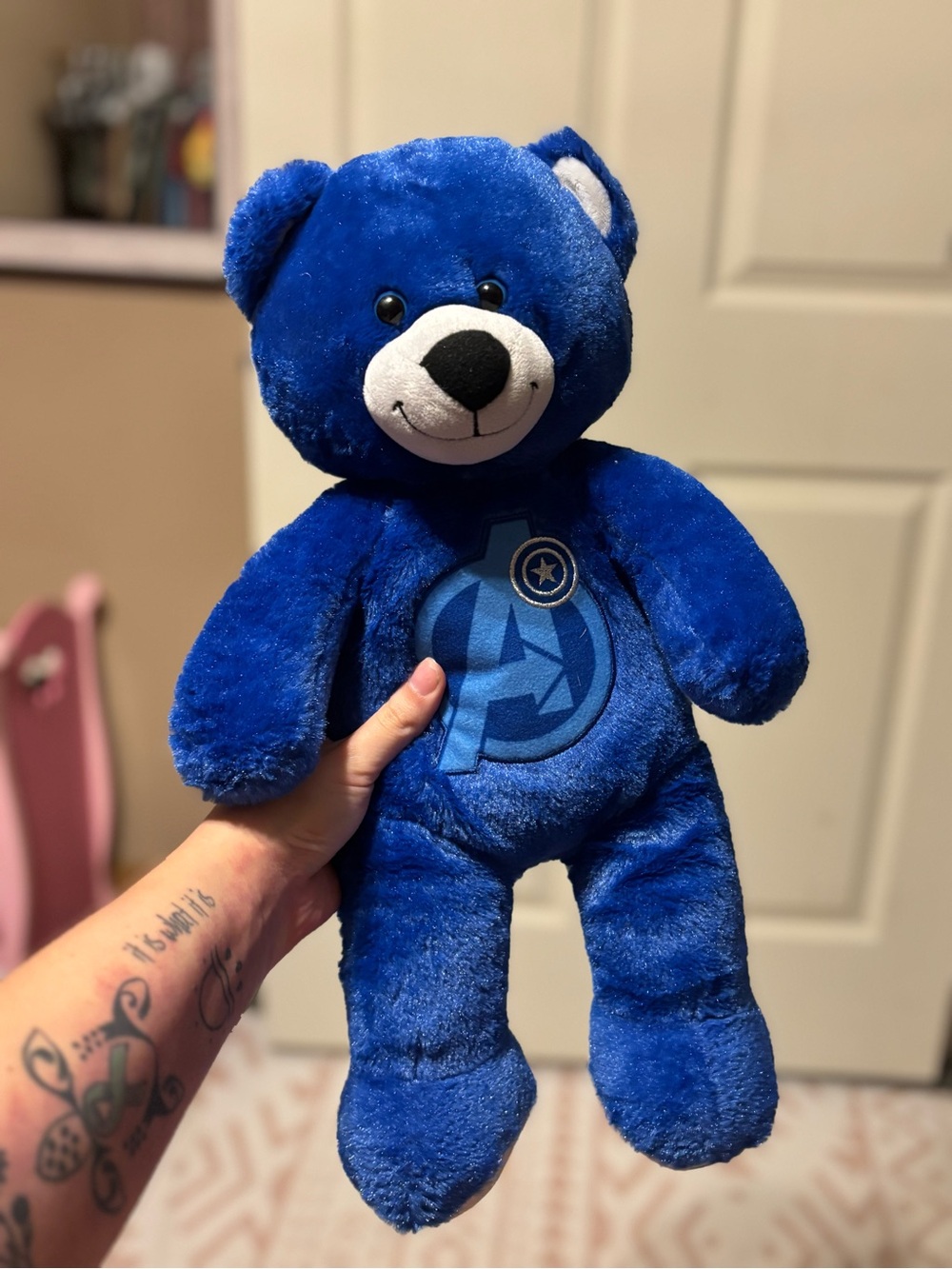 Build-A-Bear Blue Plush Bear with Avengers Emblem